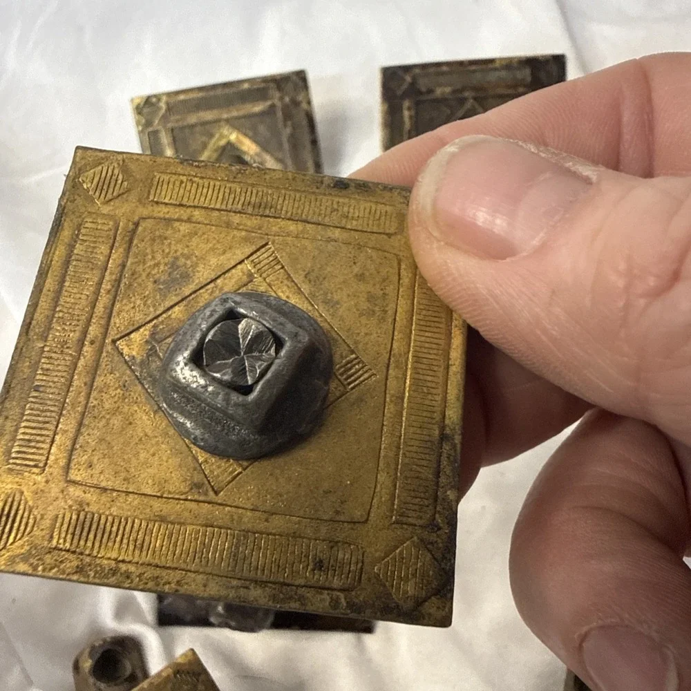 Vintage Lot Brass 6 Arts & Crafts drawer Square Ring pull Steampunk Boho Diamond